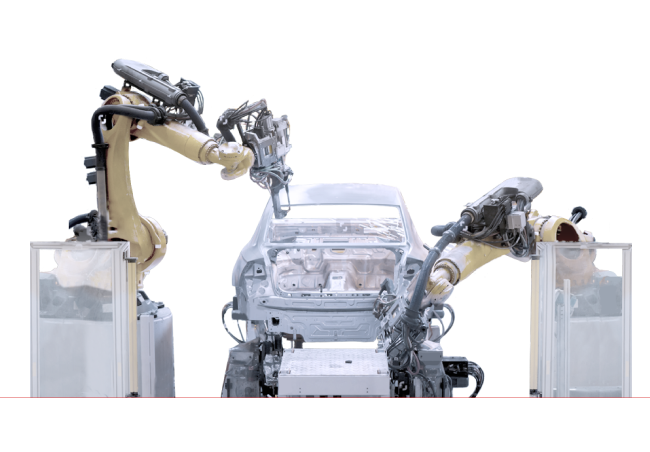 Image of two robot arm manufacturing a car