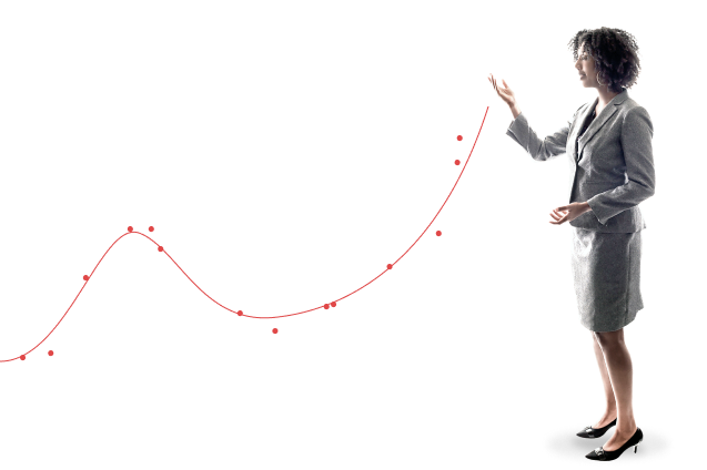 A lady standing and explaining the graph
